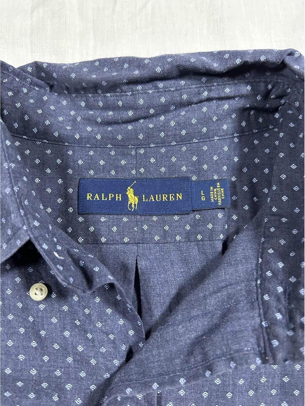 Polo Ralph Lauren Men's Navy Blue Geometric Button Down Dress Shirt Size Large